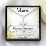 To My Amazing Mom Necklace From Son Little Boy You Taught Me Right Mom Birthday Gift For Her Mother's Day Necklace (1) Mother's Day Artisan Crafted Cross Necklace