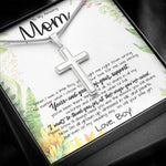 To My Amazing Mom Necklace From Son Little Boy You Taught Me Right Mom Birthday Gift For Her Mother's Day Necklace (1) Mother's Day Artisan Crafted Cross Necklace