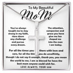 To My Beautiful Mom Necklace The Best Mom Anyone Could Wish For, Mother's Day Gift Necklace Mother's Day Artisan Crafted Cross Necklace