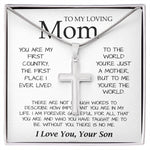 To My Loving Mom Necklace You're The World Necklace Gift For Mom From Son Mother's Day Artisan Crafted Cross Necklace