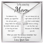 Mom Necklace - Gift for Mom from Son Mother's Day Artisan Crafted Cross Necklace