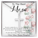 To Mom - From Bonus Daughter - Woman Like No Other Mother's Day Necklace Mother's Day Artisan Crafted Cross Necklace
