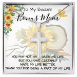 Stepmom Necklace, To My Badass Bonus Mom Gift Neckalce, Gift For Stepmom, Stepmother, Second Mom Necklace Mother's Day Artisan Crafted Cross Necklace