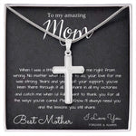 To My Mom Necklace, To My Beautiful Mom Necklace, Mother's Day Gift For Mom From Son, Thank You Mom Mother's Day Artisan Crafted Cross Necklace