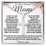 To my Amazing Mom Gift From Son Mother's Day Necklace Mother's Day Artisan Crafted Cross Necklace