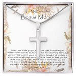 Bonus Mom Necklace, To My Beautiful Bonus Mom On My Wedding Day Necklace, Gift For Stepmother Of The Groom Gift Mother's Day Artisan Crafted Cross Necklace
