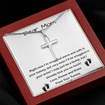 Mom Necklace, Mom To Be Necklace, Pregnancy Gift For Mom To Be, Mommy Present From Unborn Baby, Gift For Expecting Moms Mother's Day Artisan Crafted Cross Necklace
