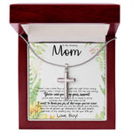 To My Amazing Mom Necklace From Son Little Boy You Taught Me Right Mom Birthday Gift For Her Mother's Day Necklace (1) Mother's Day Artisan Crafted Cross Necklace