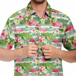 Men Hawaiian Shirt Flamingos And Stripes Blue Hawaiian Men Short Sleeve Shirt