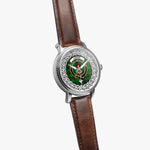 Lundin Scottish Clan Tartan Crest Badge Silver Automatic Watch Size 46mm