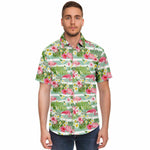 Men Hawaiian Shirt Flamingos And Stripes Blue Hawaiian Men Short Sleeve Shirt