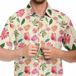 Men Hawaiian Shirt Cute Tropical Pink Flamingo Floral Hawaiian Men Short Sleeve Shirt