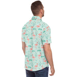 Men Hawaiian Shirt Flamingo's Tropical Bird Pink Green Hawaiian Men Short Sleeve Shirt