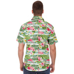Men Hawaiian Shirt Flamingos And Stripes Blue Hawaiian Men Short Sleeve Shirt