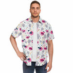 Men Hawaiian Shirt Flamingos and Tropical Flowers Hawaiian Men Short Sleeve Shirt