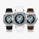 Scottish Johnstone Clan Tartan Crest Badge Silver Automatic Watch Size 46mm