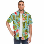 Men Hawaiian Shirt Flowers Hibiscus Tropical pattern Blue Hawaiian Men Short Sleeve Shirt