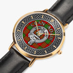 Clan Adair Crest & Tartan Knot Sterling Silver Selling Ultra-Thin Leather Strap Quartz Watch (Rose Gold With Indicators)