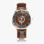 Clan Adair Crest & Tartan Knot Sterling Silver Selling Ultra-Thin Leather Strap Quartz Watch (Rose Gold With Indicators)