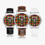 Scottish Buchanan Modern Watch Tartan Crest Leather Strap Classic Plaid Watch