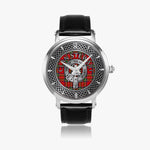 Clan Stewart or Stuart Crest & Tartan Knot Sterling Silver Unisex Automatic Watch (Silver) Size 46mm