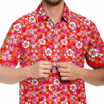 Men Hawaiian Shirt Checkerboard Hibiscus Hawaiian Floral Men Short Sleeve Shirt