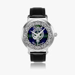 Black Scottish Clan Tartan Crest Badge Silver Automatic Watch Size 46mm