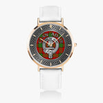 Clan Adair Crest & Tartan Knot Sterling Silver Selling Ultra-Thin Leather Strap Quartz Watch (Rose Gold With Indicators)