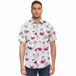 Men Hawaiian Shirt Flamingos and Tropical Flowers Hawaiian Men Short Sleeve Shirt
