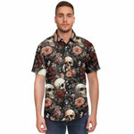 Men Hawaiian Shirt Boho Gothic Skull With Flowers Pattern Hawaiian Men Short Sleeve Shirt