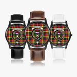 Scottish Buchanan Modern 2 Watch Tartan Crest Leather Strap Classic Plaid Watch