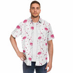 Men Hawaiian Shirt Cute Pink Girly Flamingo Love Heart White Hawaiian Men Short Sleeve Shirt