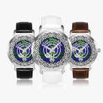 Scottish Strachan Clan Tartan Plaid Crest Badge Silver Automatic Watch Size 46mm