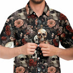 Men Hawaiian Shirt Boho Gothic Skull With Flowers Pattern Hawaiian Men Short Sleeve Shirt