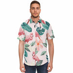 Men Hawaiian Shirt Flamingos Pink and Tropical Flowers Hawaiian Men Short Sleeve Shirt