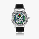 Learmonth Scottish Clan Tartan Crest Badge Silver Automatic Watch Size 46mm