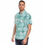 Men Hawaiian Shirt Flamingo Orchid Tropical Pattern Blue Hawaiian Men Short Sleeve Shirt