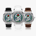 Learmonth Scottish Clan Tartan Crest Badge Silver Automatic Watch Size 46mm