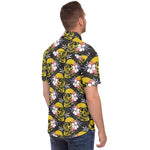 Men Hawaiian Shirt Colorful Flower and Scary Skulls Men Short Sleeve Shirt