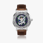 Wood Scottish Clan Tartan Crest Badge Silver Automatic Watch Size 46mm
