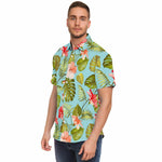 Men Hawaiian Shirt Flowers Hibiscus Tropical pattern Blue Hawaiian Men Short Sleeve Shirt