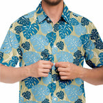 Men Hawaiian Shirt Cliff Hanger Hawaiian Monstera Leaf Blue Men Short Sleeve Shirt