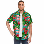 Men Hawaiian Shirt Flamingo Birds and Tropical Garden Watercolor Hawaiian Men Short Sleeve Shirt