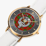 Clan Adair Crest & Tartan Knot Sterling Silver Selling Ultra-Thin Leather Strap Quartz Watch (Rose Gold With Indicators)