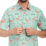 Men Hawaiian Shirt Flamingo's Tropical Bird Pink Green Hawaiian Men Short Sleeve Shirt