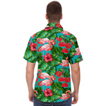 Men Hawaiian Shirt Flamingo Birds and Tropical Garden Watercolor Hawaiian Men Short Sleeve Shirt