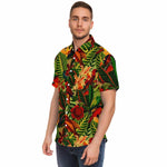 Men Hawaiian Shirt Antique Tropical Parrots Jungle Pattern Hawaiian Men Short Sleeve Shirt