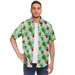 Men Hawaiian Shirt Flamingo Tropical Flowers Foliage Blue Background Hawaiian Men Short Sleeve Shirt