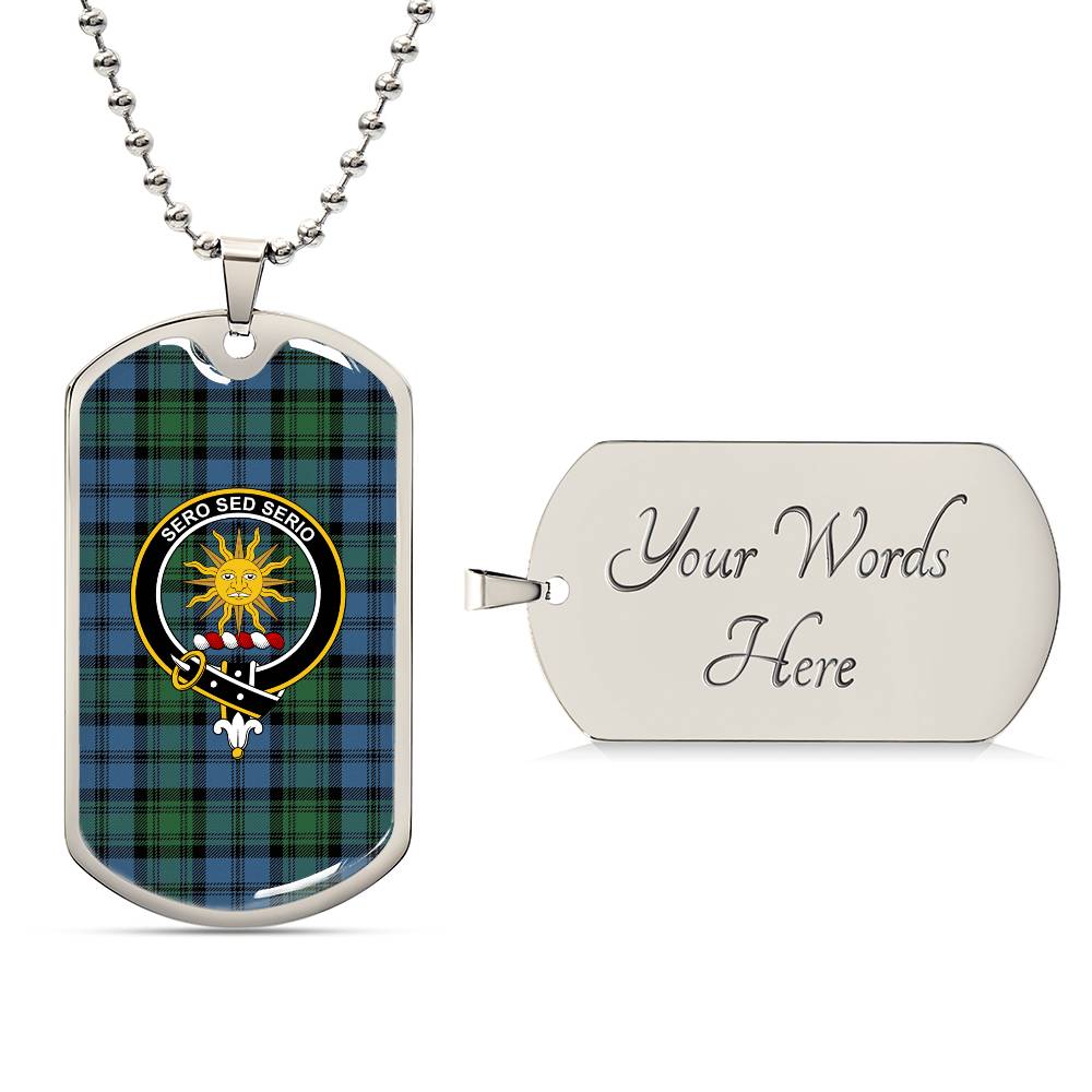 Scottish Kerr Hunting Ancient Clan Tartan Dog Tag Necklace - Crest Classic
