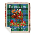 Personalized Gift Plaid Tartan Blanket Clan Keith Ancient With Moose Lover Xmas Gift Santa Riding Buffalo Plaid Christmas Sherpa Blanket